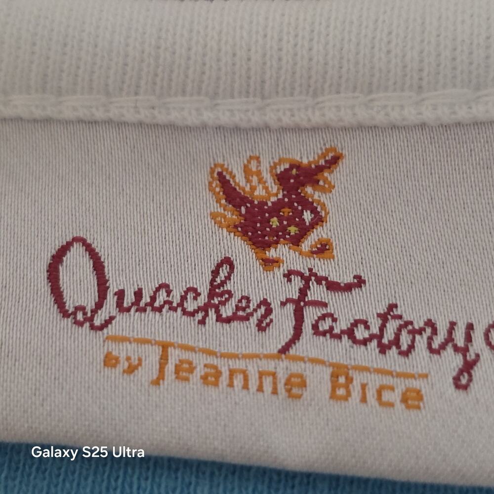Quacker Factory Blue Striped Shirt Palm Tree sequin beaded Beachy Coastal L - Picture 10 of 11